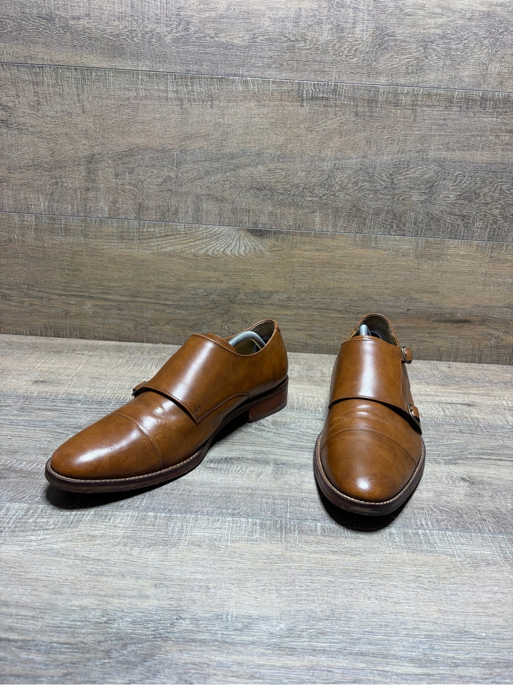 Cole Haan Tan Leather Double Monk Strap Oxfords